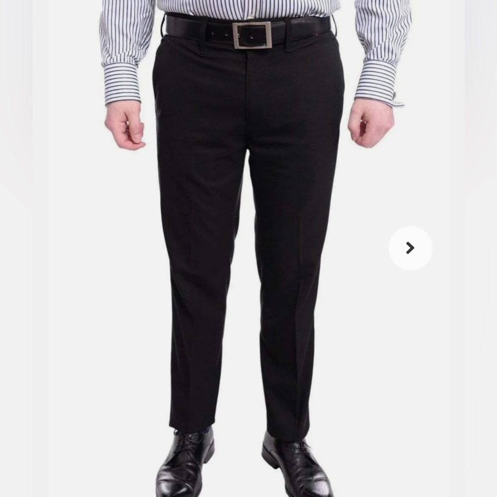 MAZARI SLIM FIT SOLID BLACK FLAT FRONT WASHABLE STRETCH DRESS PANTS.  34x32  NWT